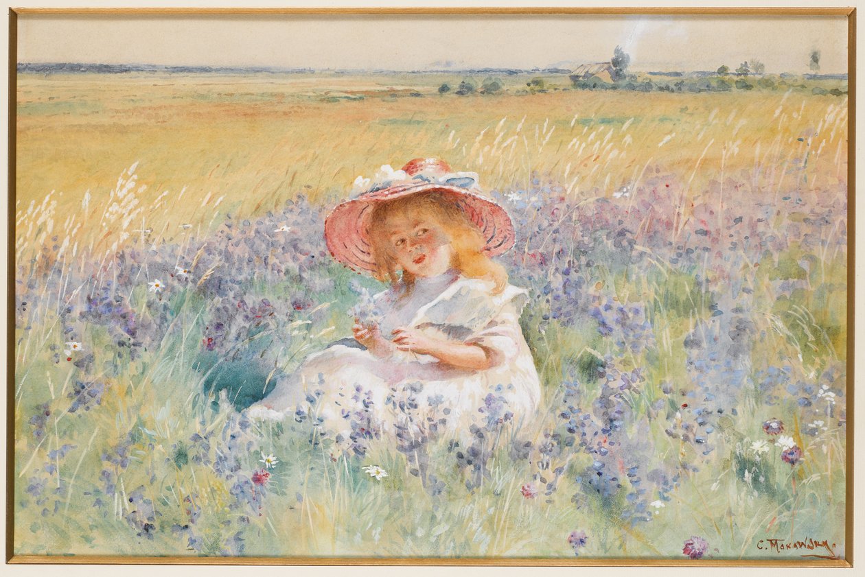Una joven en un campo de salvia, margaritas y cola de zorra de Konstantin Egorovich Makovsky