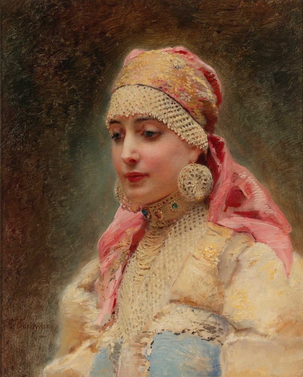 "Retrato de mujer boyarda" - Pintura de Konstantin Yegorovich Makovsky (1839-1915) de Konstantin Egorovich Makovsky