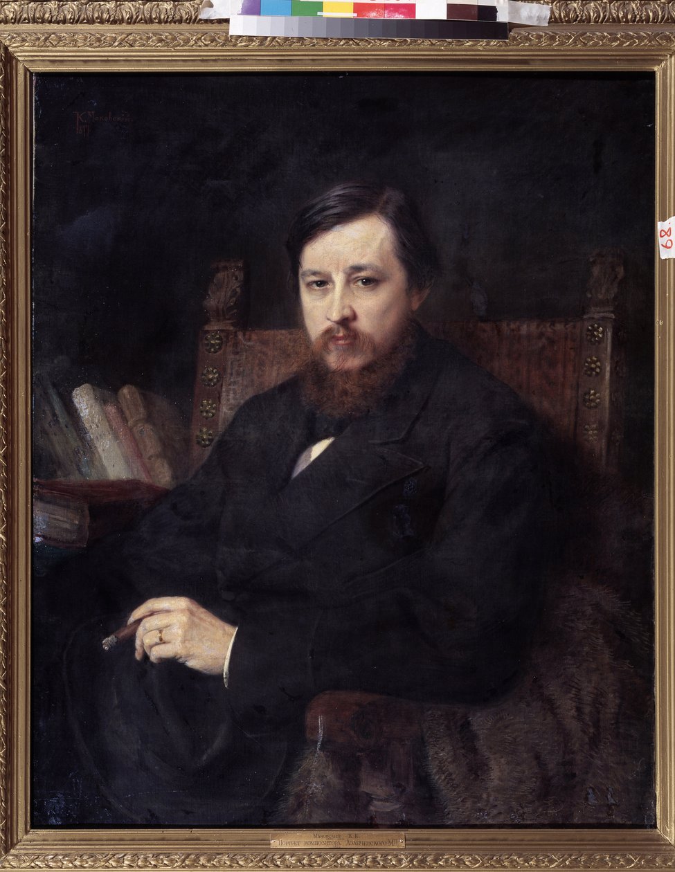 Retrato del compositor Mikhail P. Azanchevsky (Azanchevsky) (1839-1881) (Retrato del compositor M.P.Azanchevsky). Pintura de Konstantin Yegorovich Makovsky (Constantin Makovsky) (1839-1915), óleo sobre lienzo de Konstantin Egorovich Makovsky