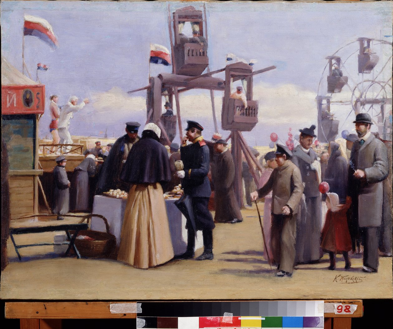 Puestos de la Feria de Moscú. (Cabinas de la Feria de Moscú). Pintura de Konstantin Yegorovich Makovsky (Constantin Makovsky) (1839-1915), óleo sobre lienzo. Arte ruso del siglo XIX. Museo Estatal de Arte de la República de Chuvash, Cheboksary (Chuvashia,  de Konstantin Egorovich Makovsky