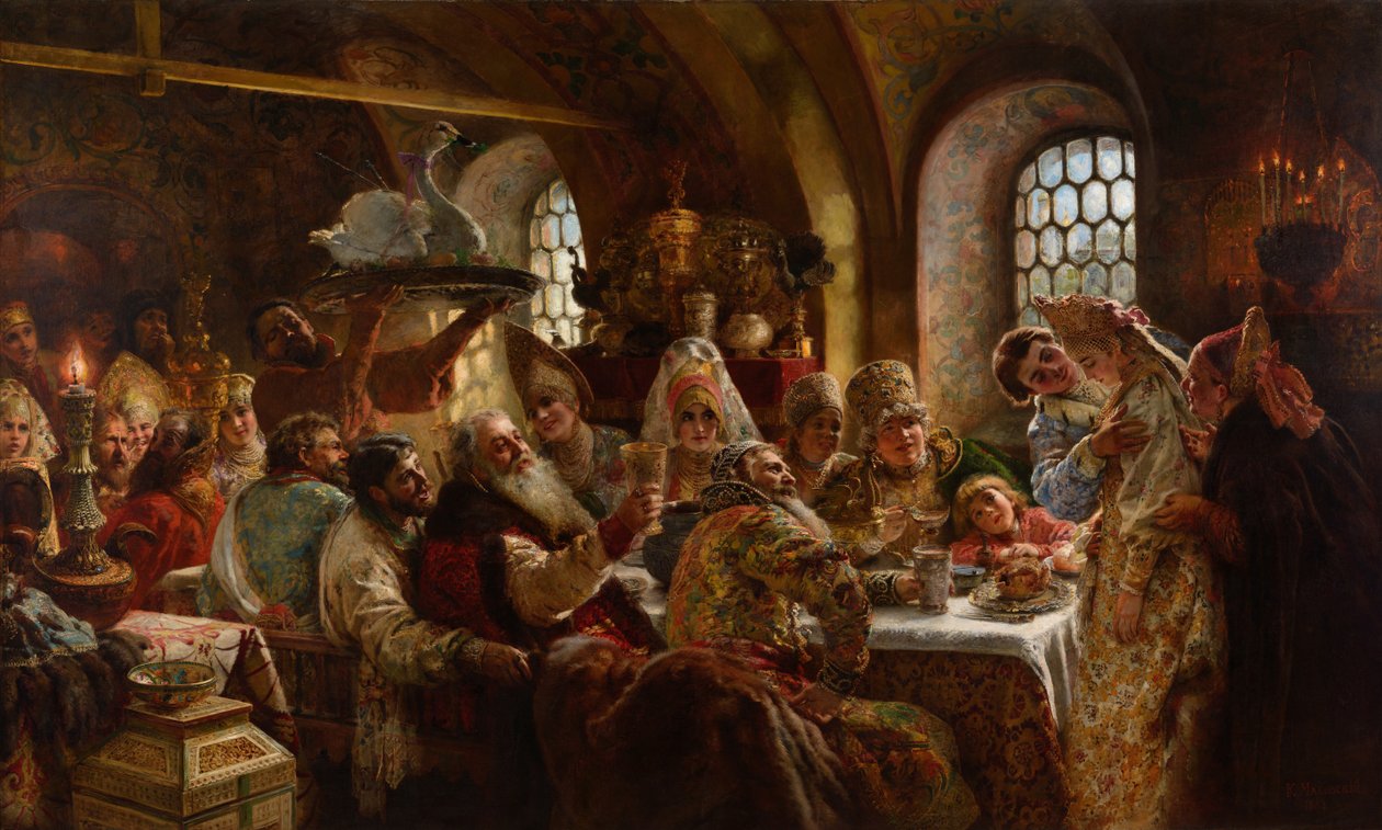 Un banquete de bodas en Boyar de Konstantin Makovsky