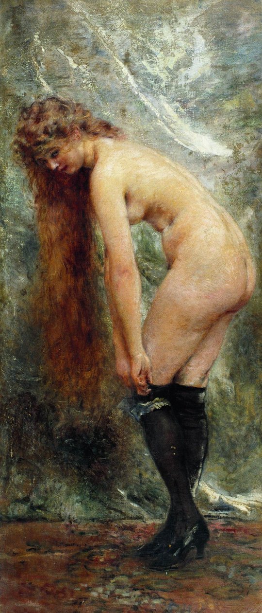 Ruso: "Desnudo en medias negras" Desnudo en medias negras de Konstantin Makovsky