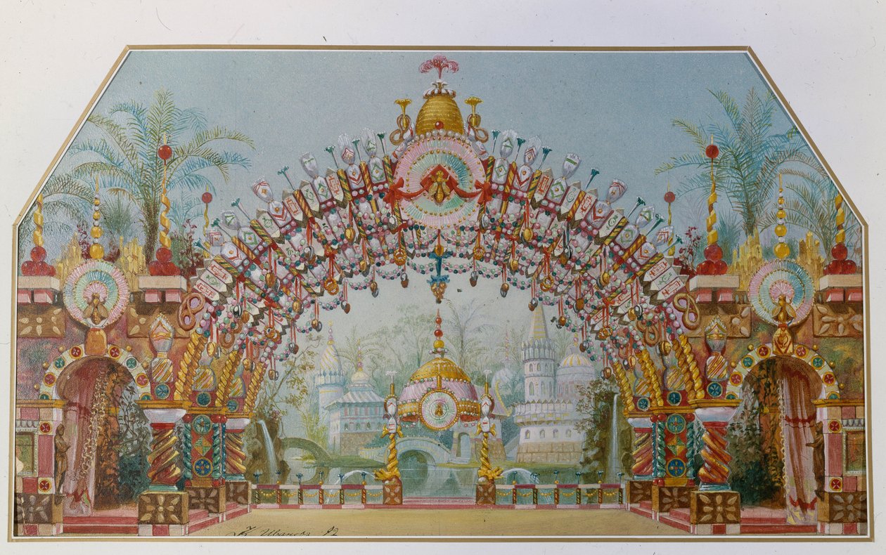 Diseño de escenario para el ballet El Cascanueces de P. Tchaikovsky, 1892 de Konstantin Matveevich Ivanov