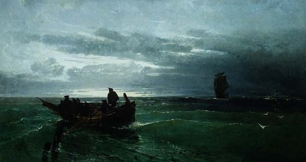 Figuras en un bote de remos en alta mar de Konstantinos Bolanchi