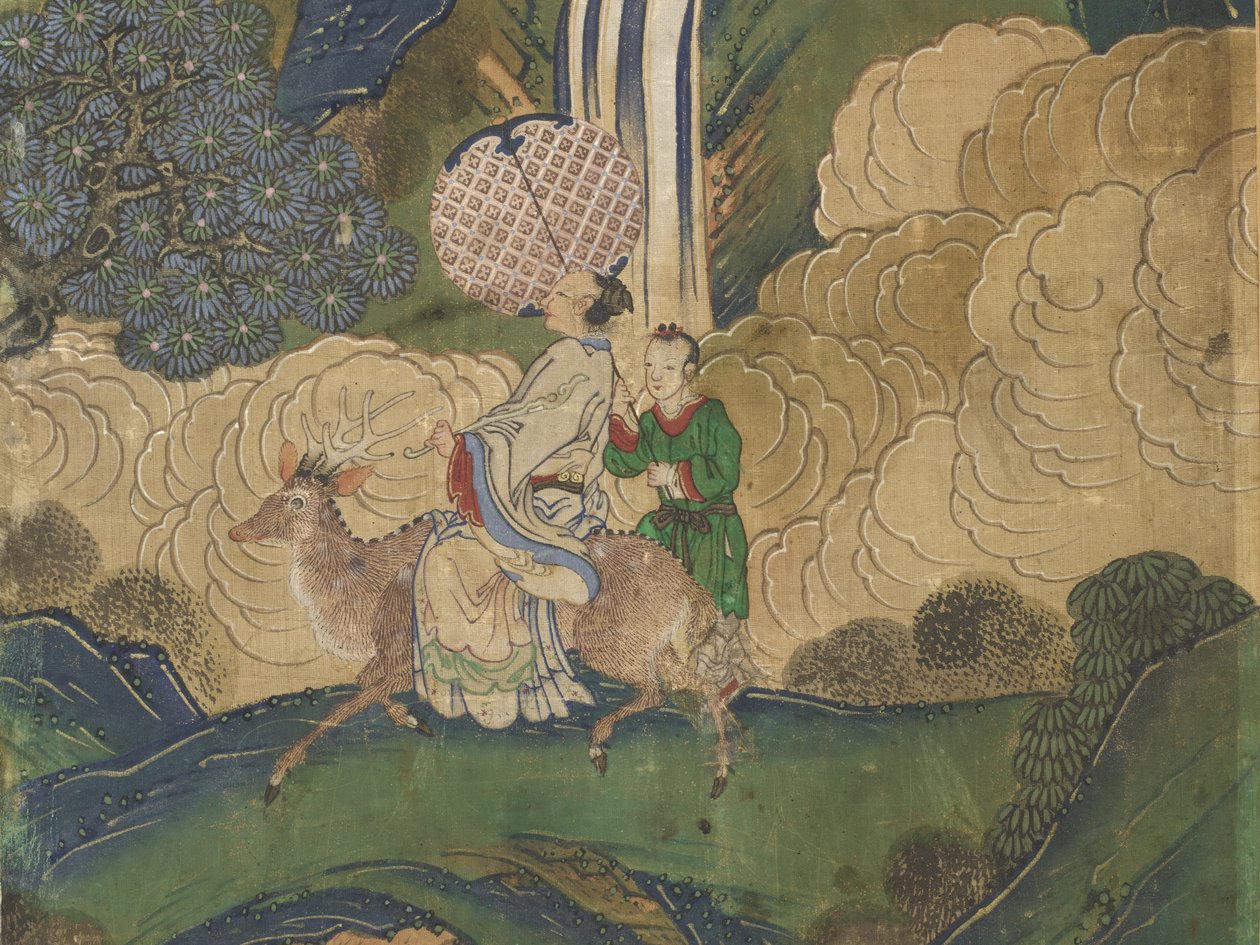 Invitado llegando, detalle de El Banquete de Seowangmo, c.1800 de Korean School
