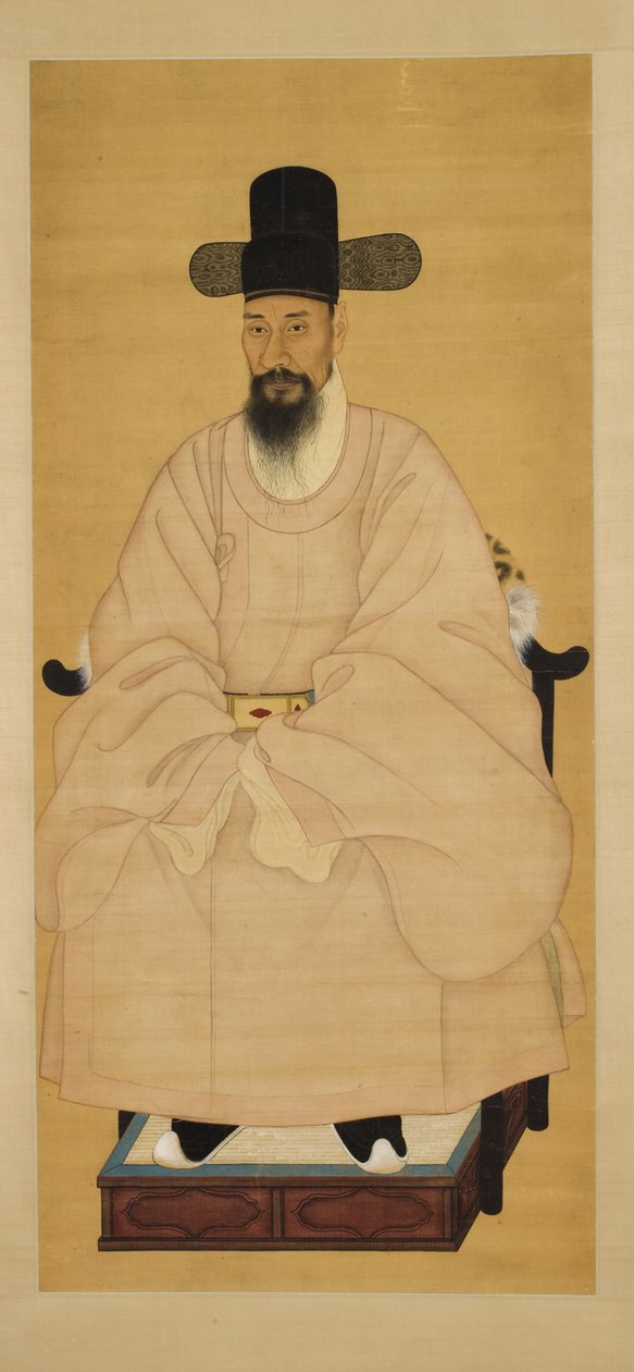 Retrato de un erudito-oficial con túnica rosa, siglo XIX de Korean School