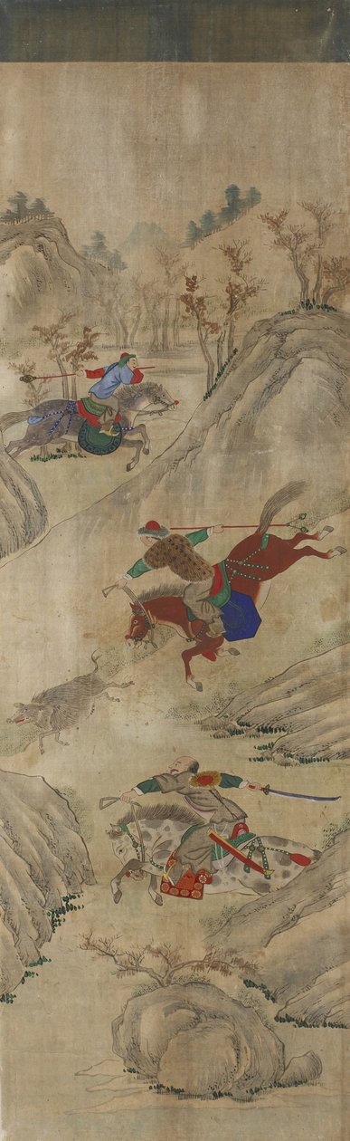 Escena de caza (3 jinetes y un jabalí) de Korean School