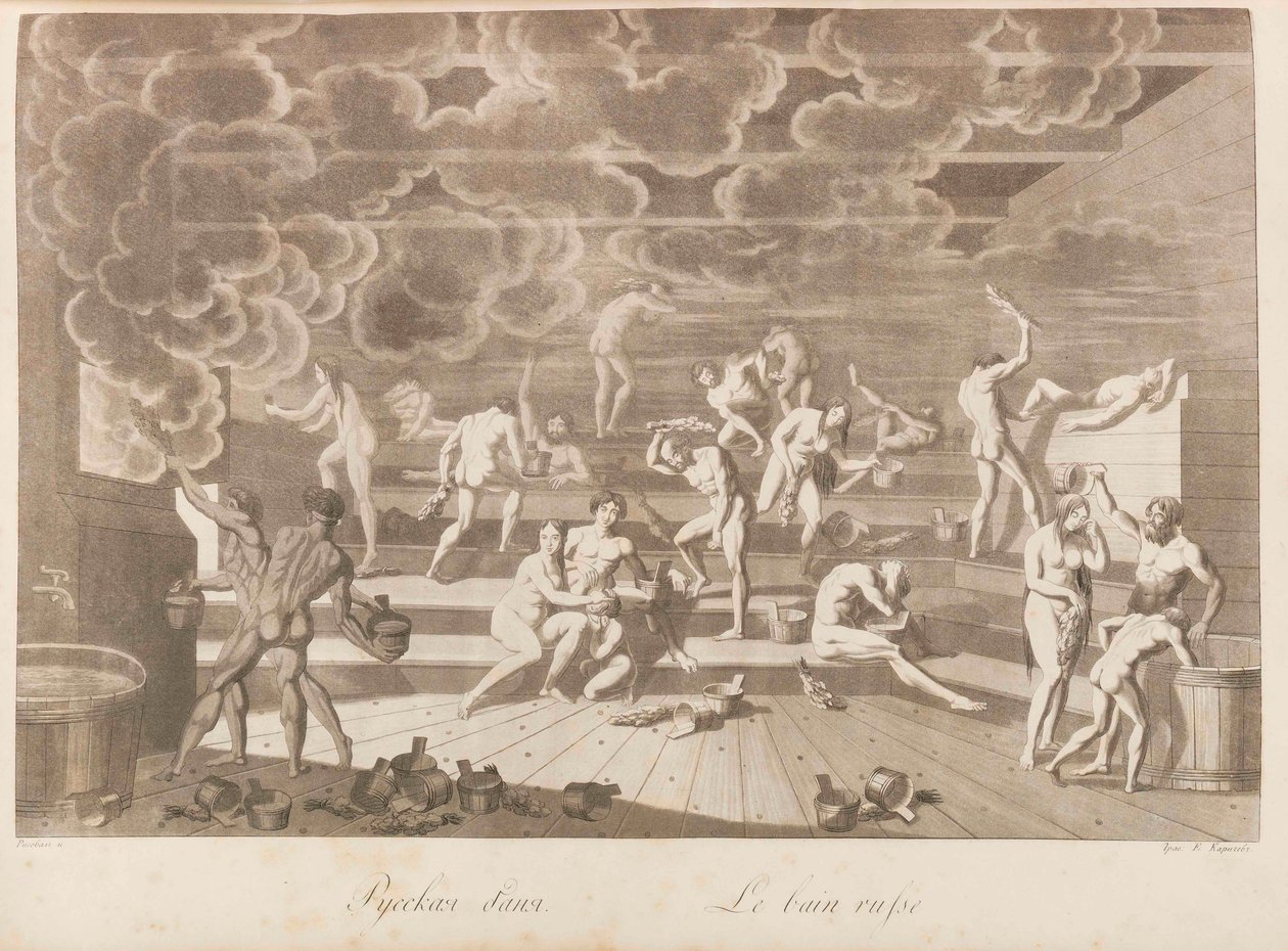 Una casa de baños rusa. Les peuples de la Russie ou description des moeurs por Charles de... de Korneev