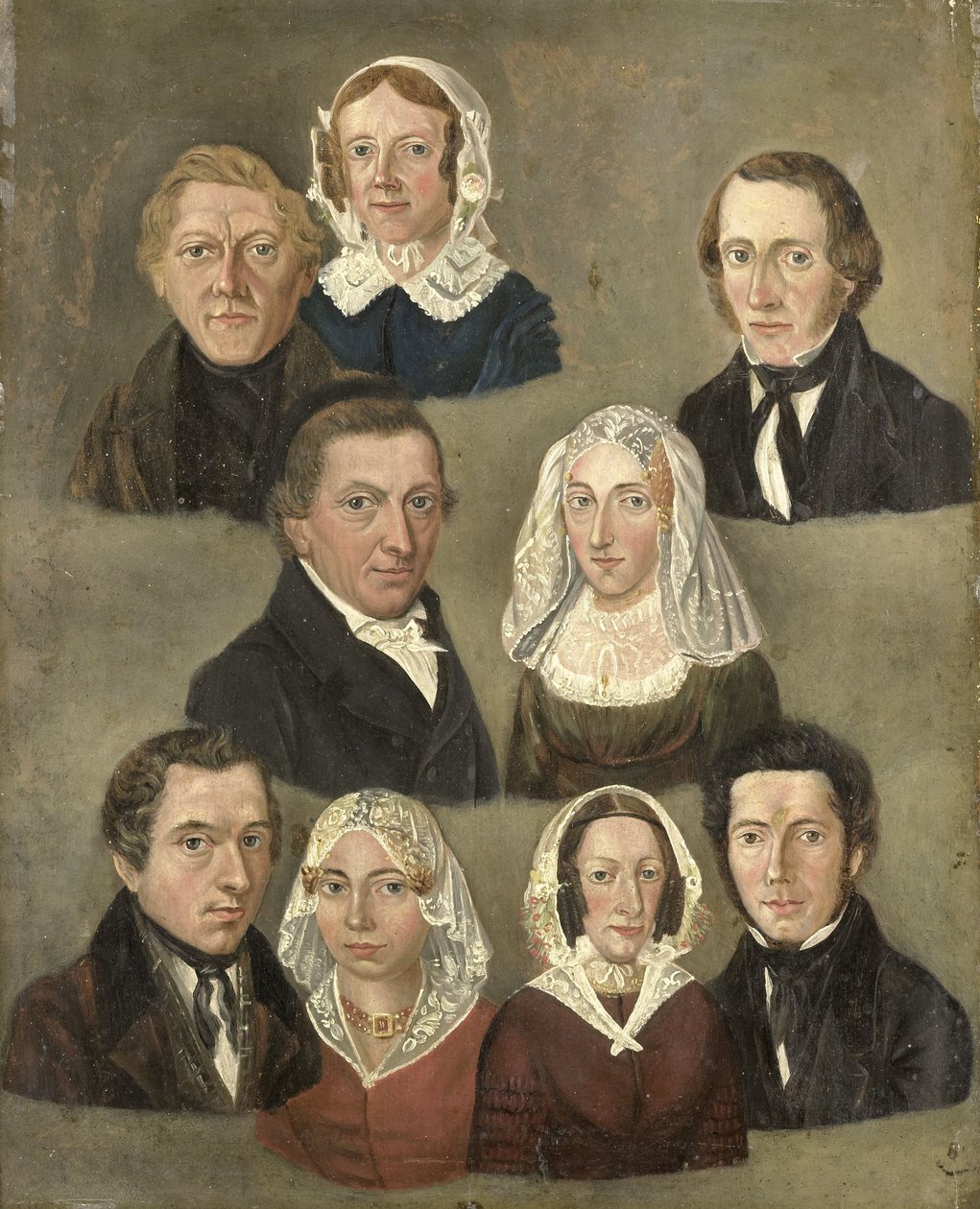 Retrato de los padres del artista, Douwe Martens Teenstra y Barber Hindriks Siccama con miembros de la familia de Kornelis Douwes Teenstra