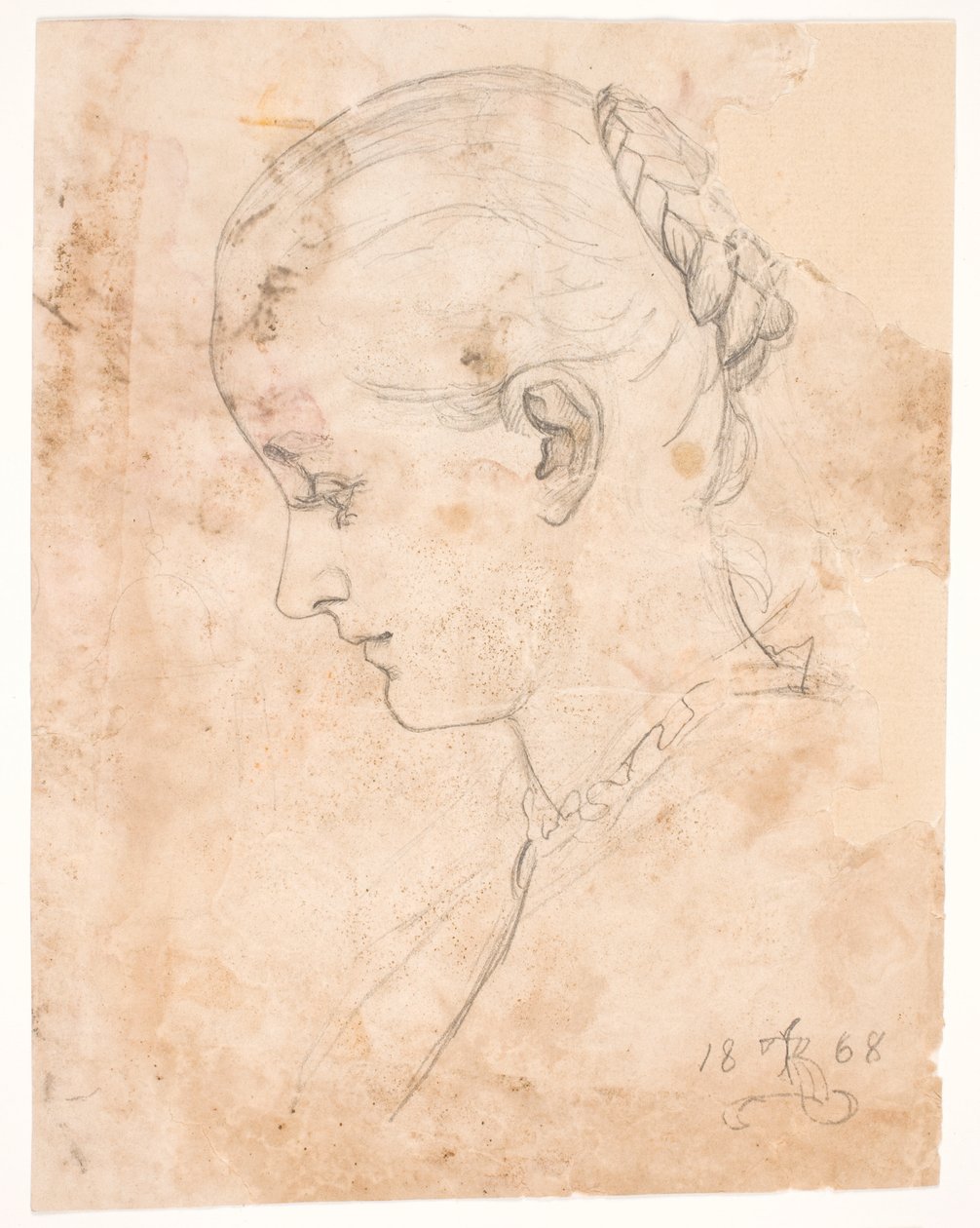 La hermana del artista Elizabeth. Perfil izquierdo. Peinado trenzado de Kristian Zahrtmann