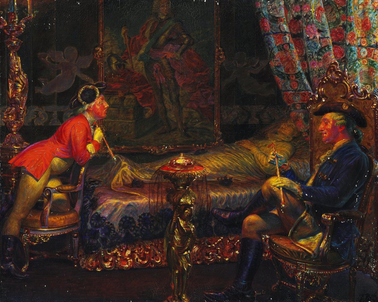 Struensee y Caroline Mathilde ante el cuerpo muerto de la Reina Sofie Magdalene, 1910 de Kristian Zahrtmann