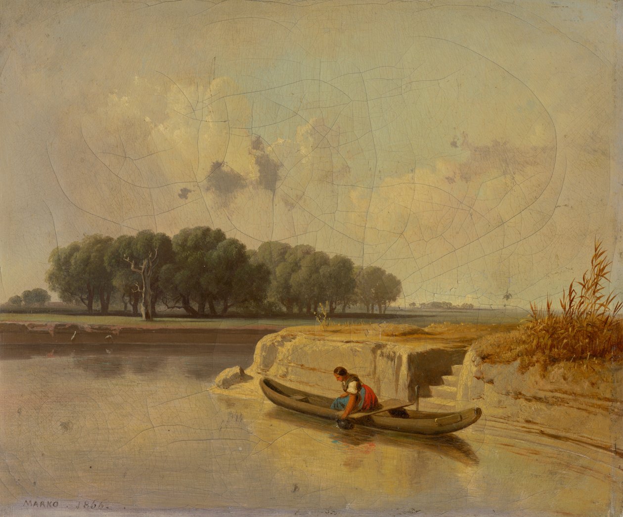 Paisaje con un río y un bote en primer plano de Károly Markó the Younger