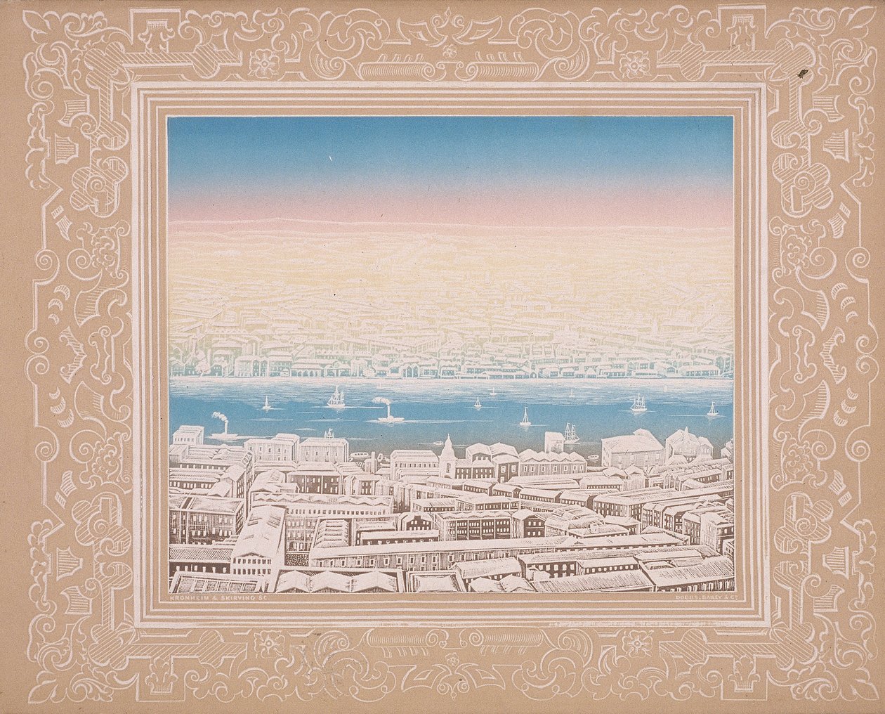 Vista aérea de Londres con borde decorativo, c. 1845 de Kronheim and Co