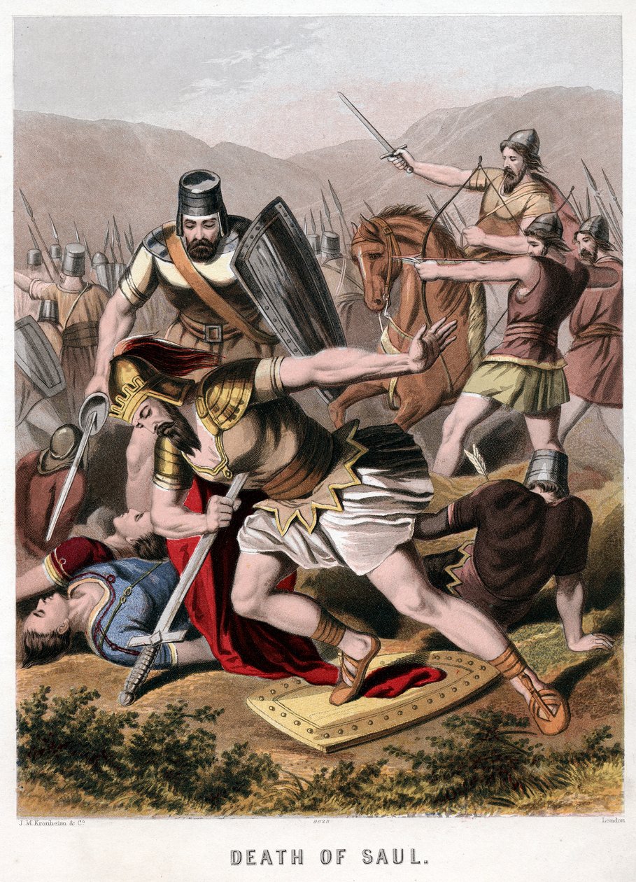 Muerte de Saúl y su escudero en batalla con los filisteos, 1870 de Kronheim and Co
