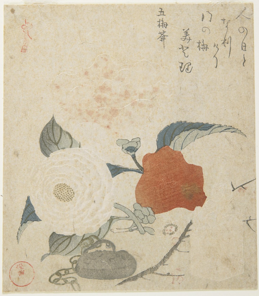 (Rama de Ciruelo, una Flor de Peonía y un Sello de Metal) de Kubo Shunman