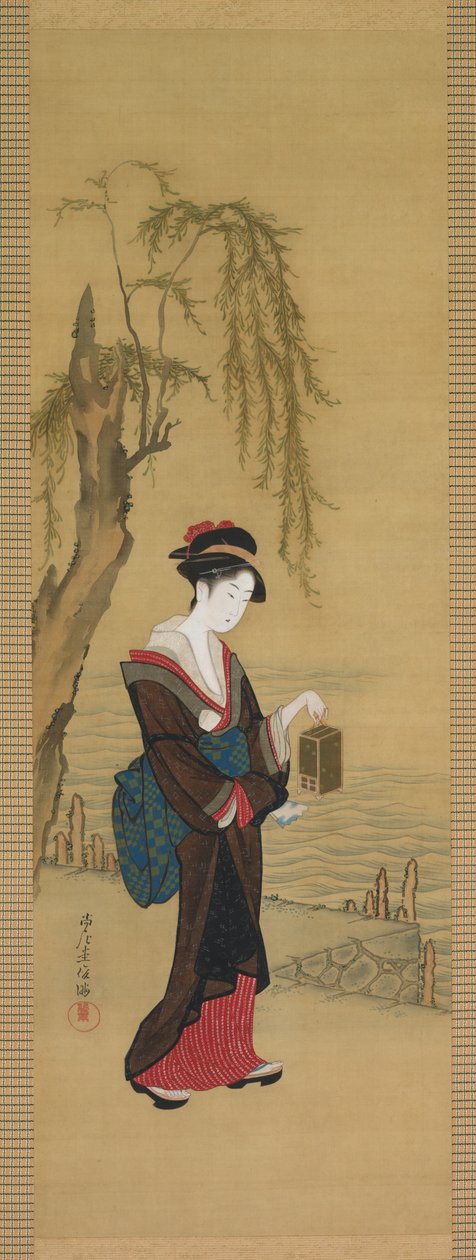 Belleza con luciérnagas, principios del siglo XIX (tinta y color sobre seda) de Kubo Shunman