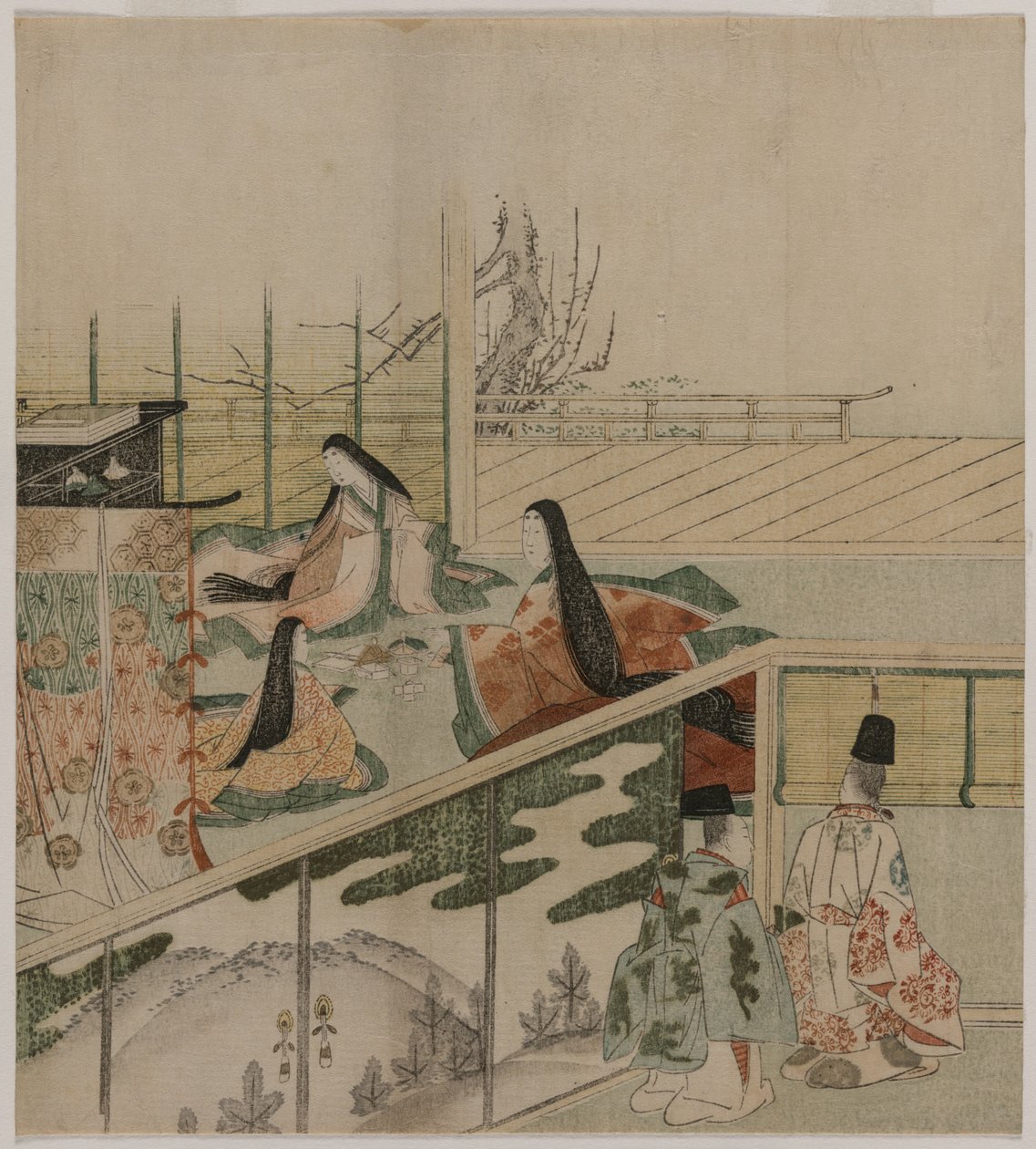 Las damas de la corte fabricando muñecas de Kubo Shunman