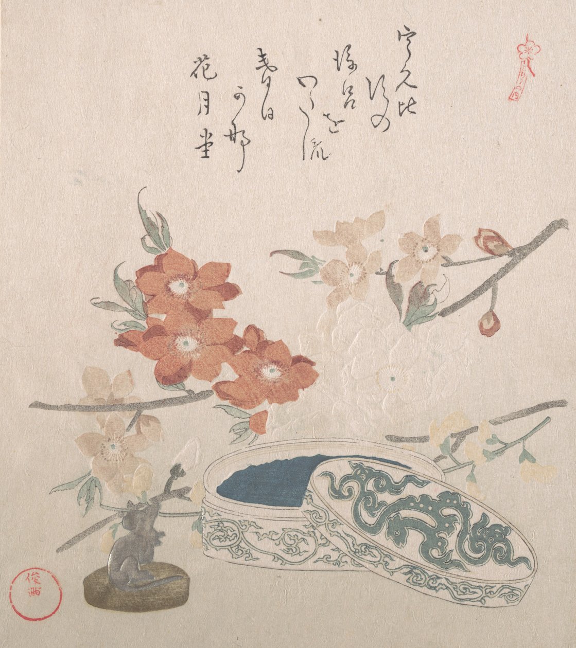 Flores de Durazno, un Sello y una Caja de Sellos, siglo XIX de Kubo Shunman