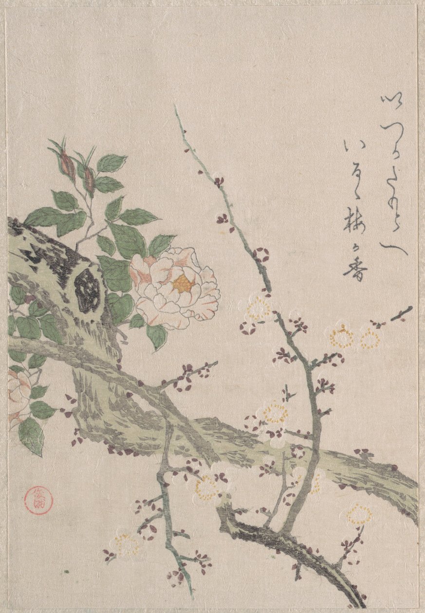 Rosas y flores de ciruelo de Kubo Shunman