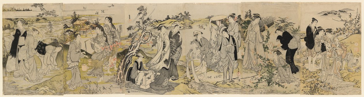 El río de joyas Noda, de un hexaptych que representa los seis ríos de joyas de Kubo Shunman
