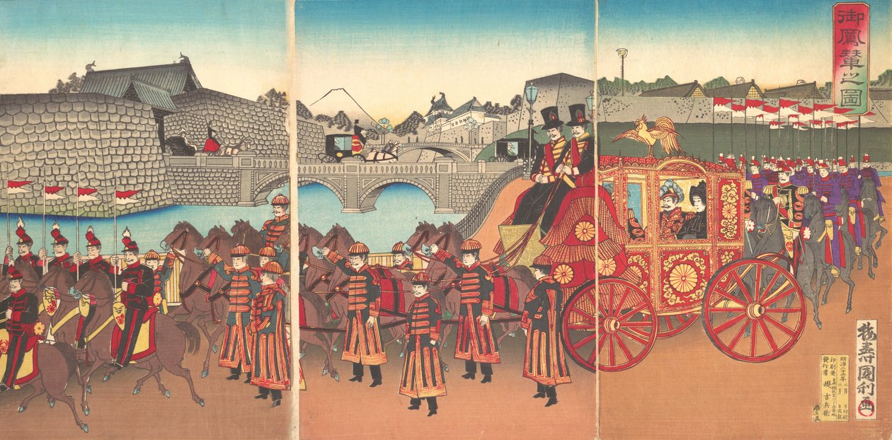 Vista del Carruaje Imperial, 1889 Meiji 22., 1889 de Kunitoshi