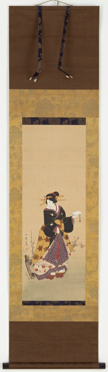Una Oiran de pie junto a un ciruelo, mediados del siglo XIX de Kuniyuki Utagawa