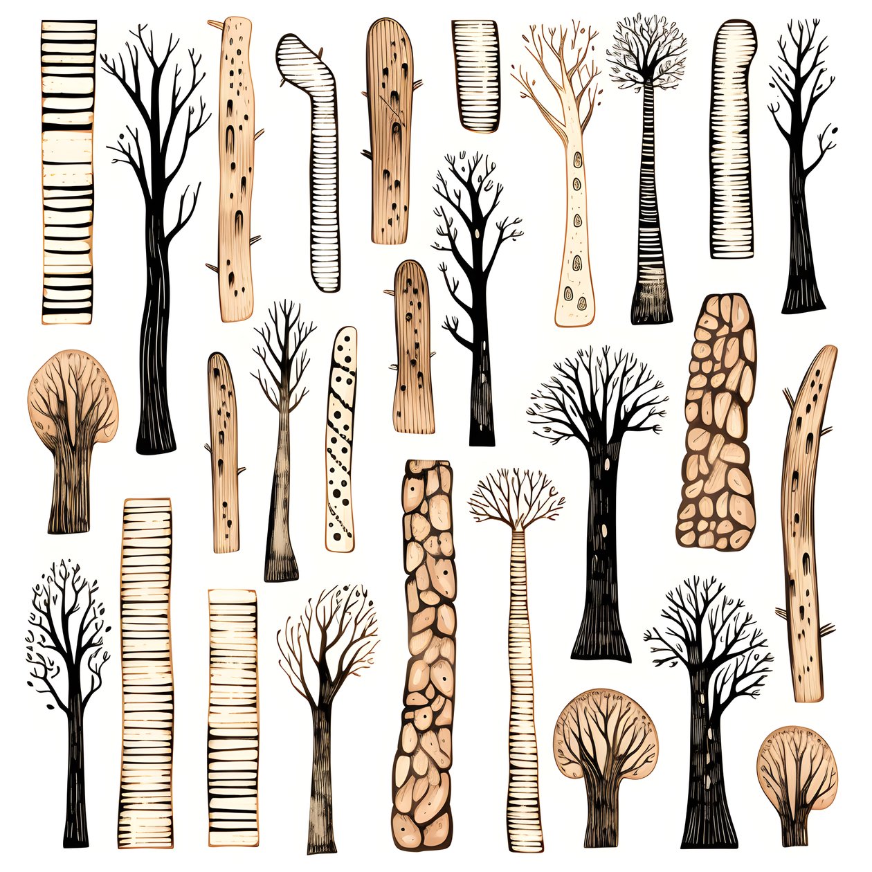 Tronco de árbol secciones, boho clipart, patrón de dibujo boho, tronco boho 2 de Kurt Heppke