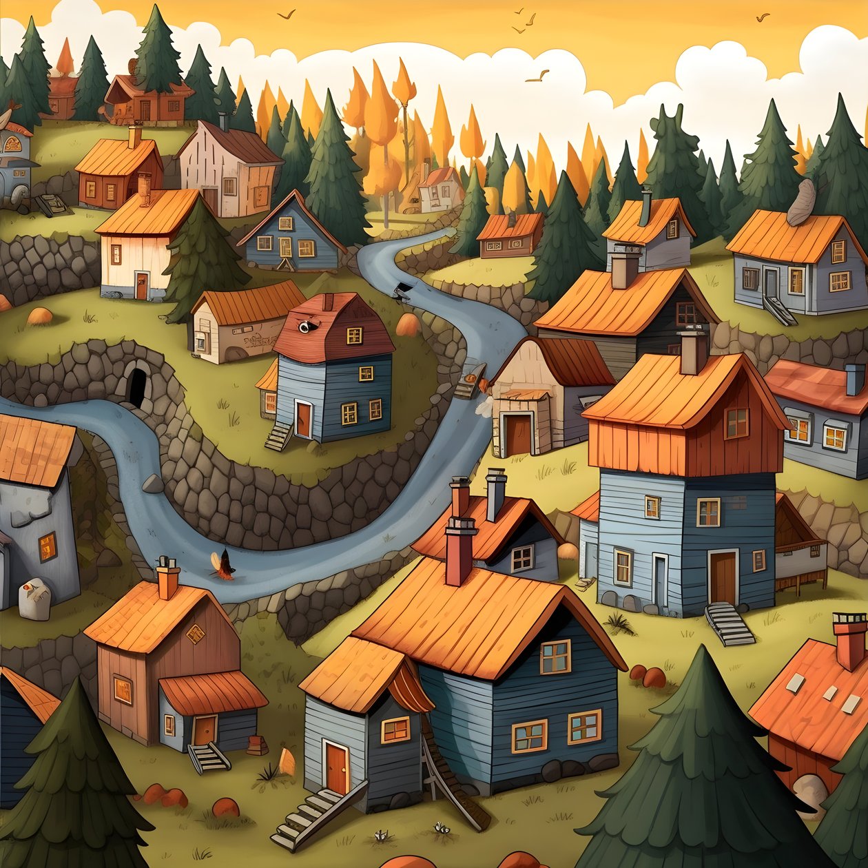 Dibujo de casas en estilo cartoon 3 de Kurt Heppke