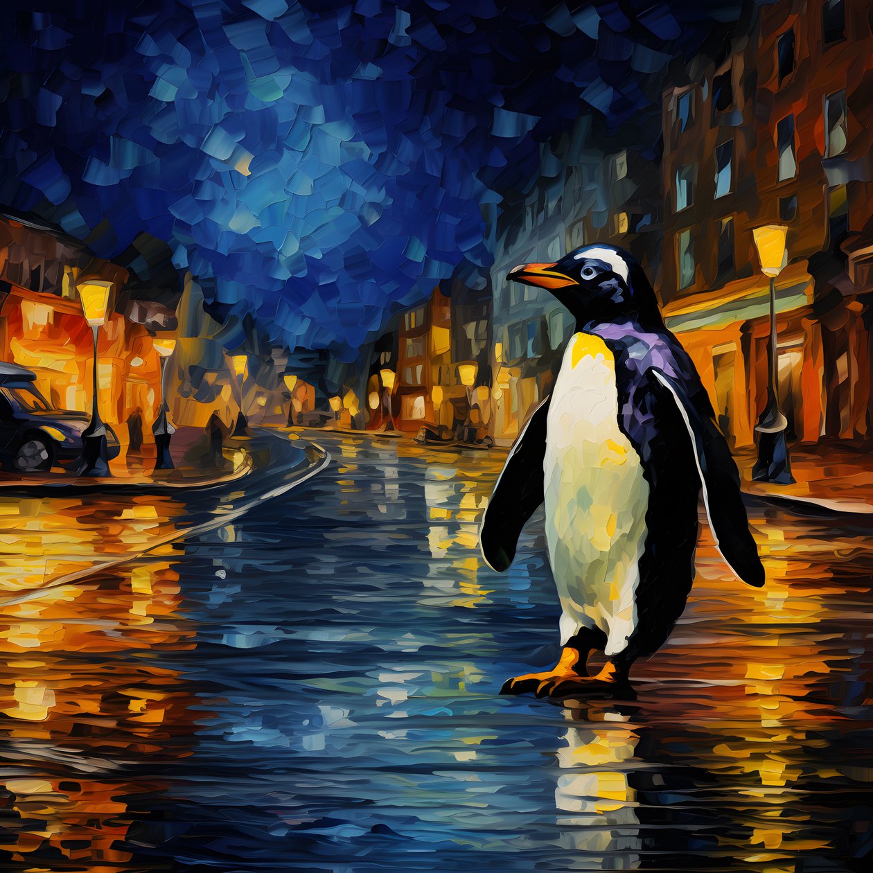 Un pingüino con traje camina por la calle 2 de Kurt Heppke