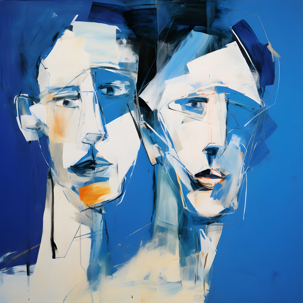 Pintura de dos cabezas sobre fondo azul 3 de Kurt Heppke