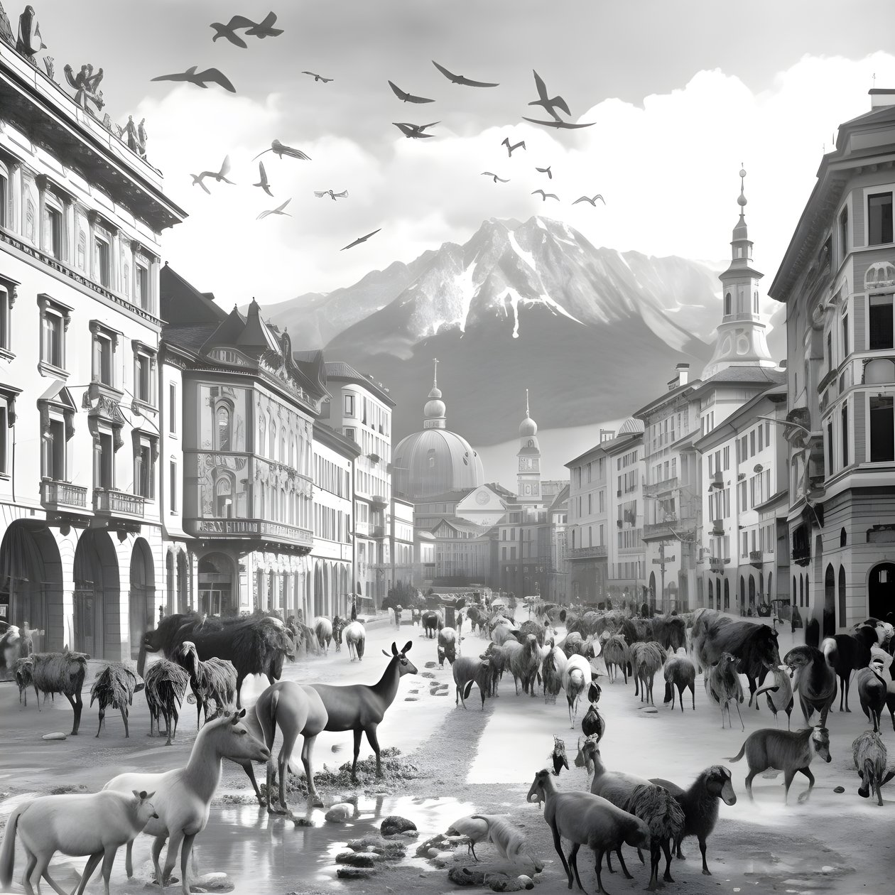 Innsbruck en una fotografía antigua con elegantes cebras, gaviotas, monos y figuras de arcilla. 2 de Kurt Heppke