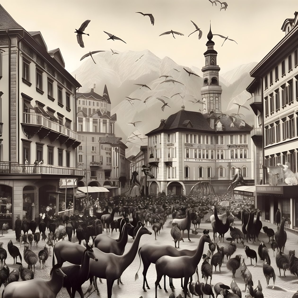 Innsbruck en una fotografía antigua con elegantes cebras, gaviotas, monos y figuras de arcilla. 4 de Kurt Heppke