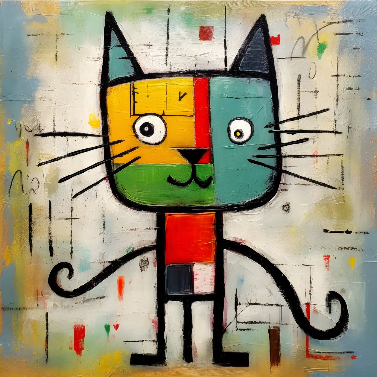 Lindo gato al estilo de Picasso, Joan Miró y Basquiat 1 de Kurt Heppke