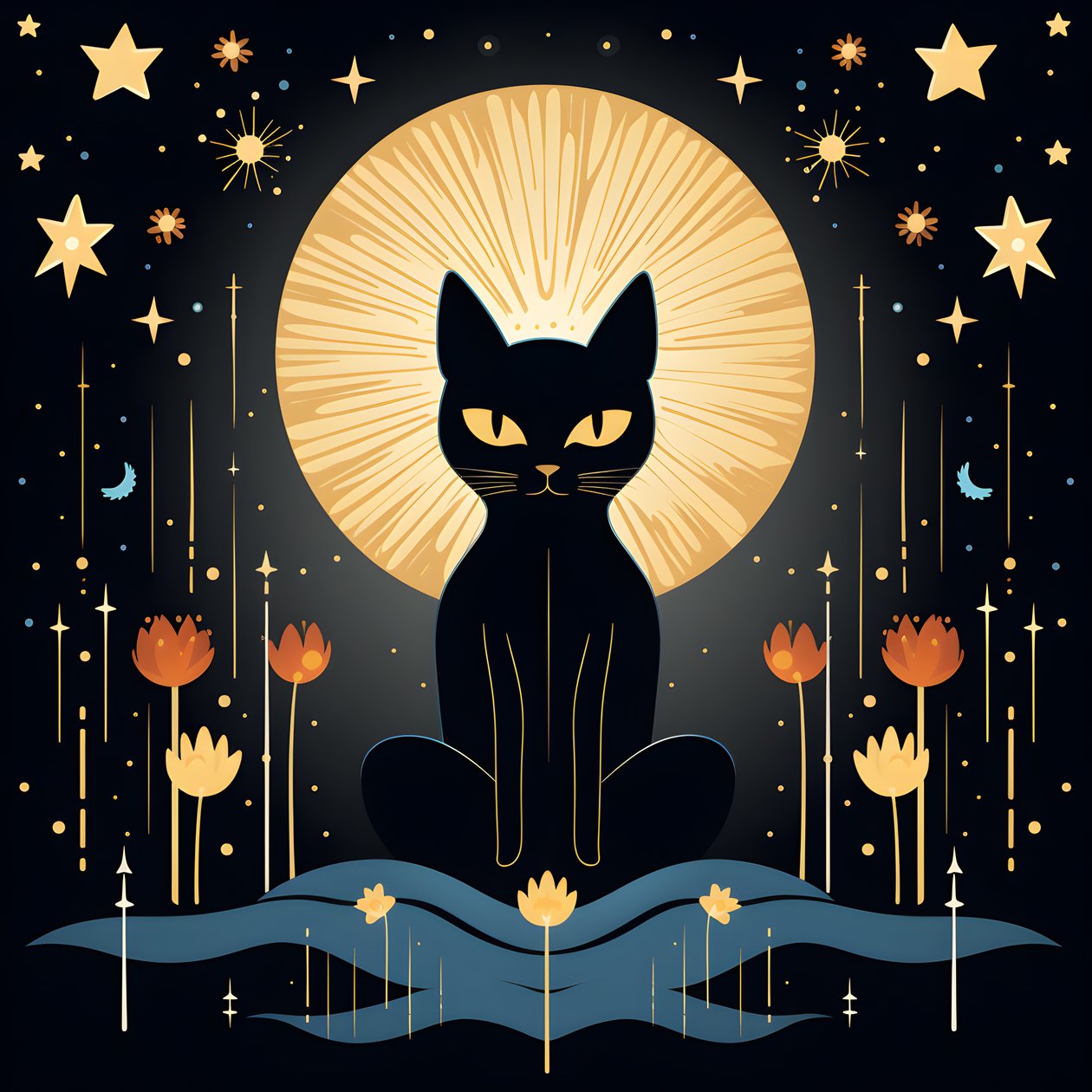 Gato en meditación sentado sobre una flor de loto 1 de Kurt Heppke