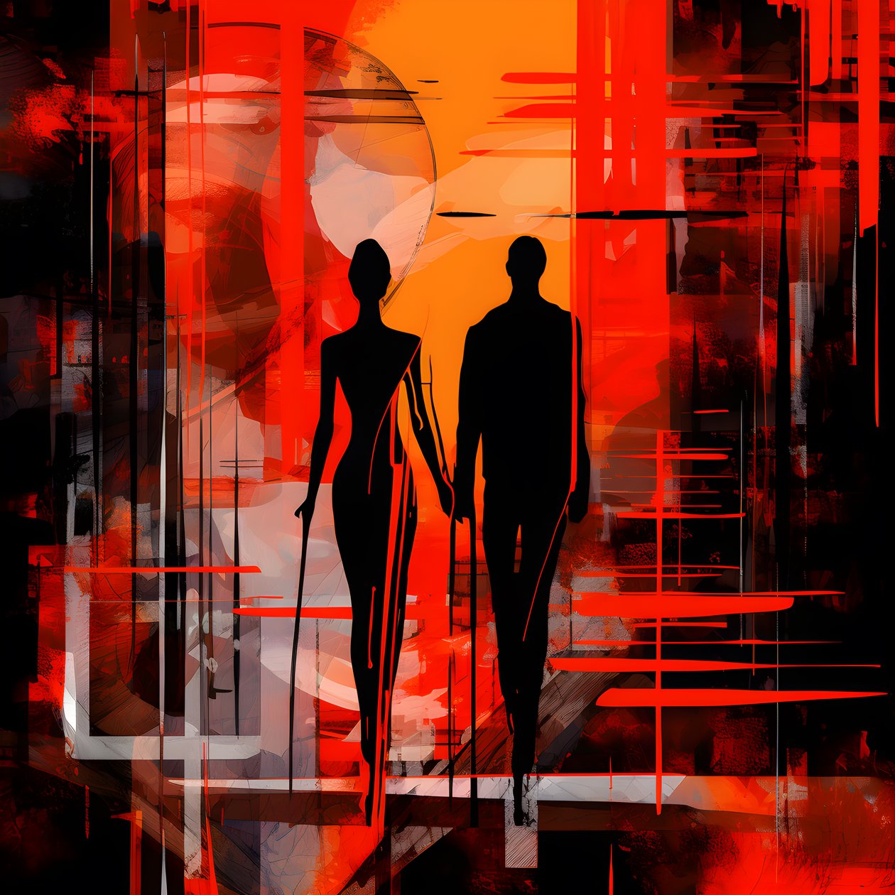 Hombre de rojo, mujer de naranja y negro 2 de Kurt Heppke