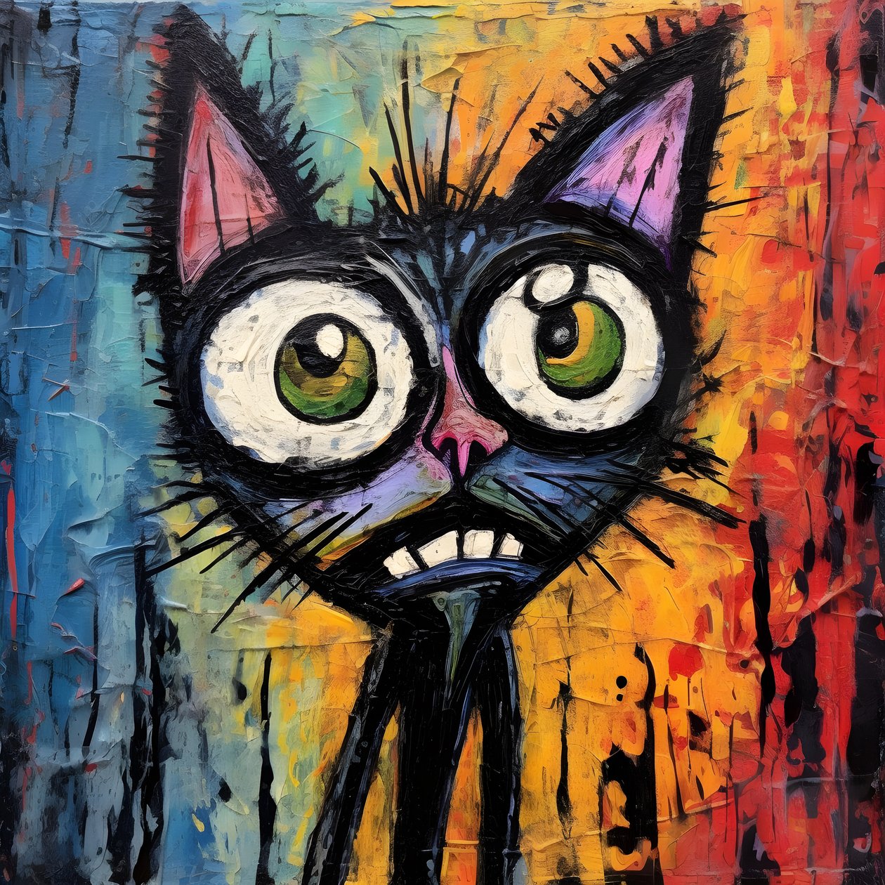 Neoexpresionismo de un gato de dibujos animados que mira algo con curiosidad 2 de Kurt Heppke