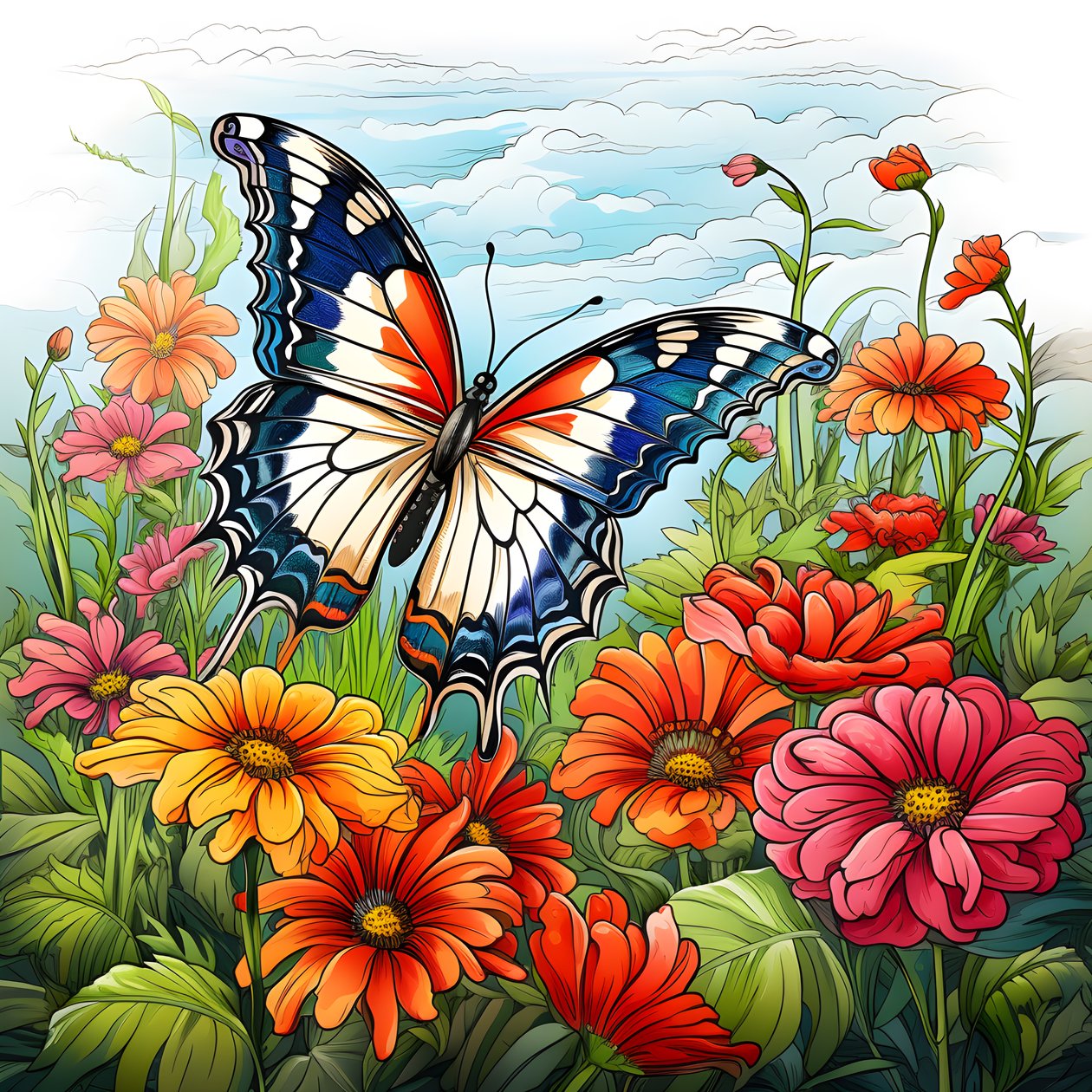 Mariposa en un prado con un enrejado de flores 3 de Kurt Heppke