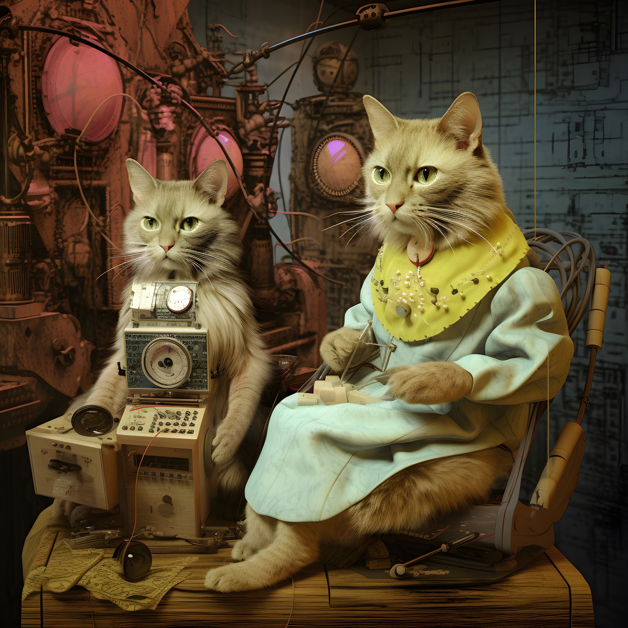  Dos gatos antropomorfos, macho y hembra, Kubrickian Synthetic 2 de Kurt Heppke