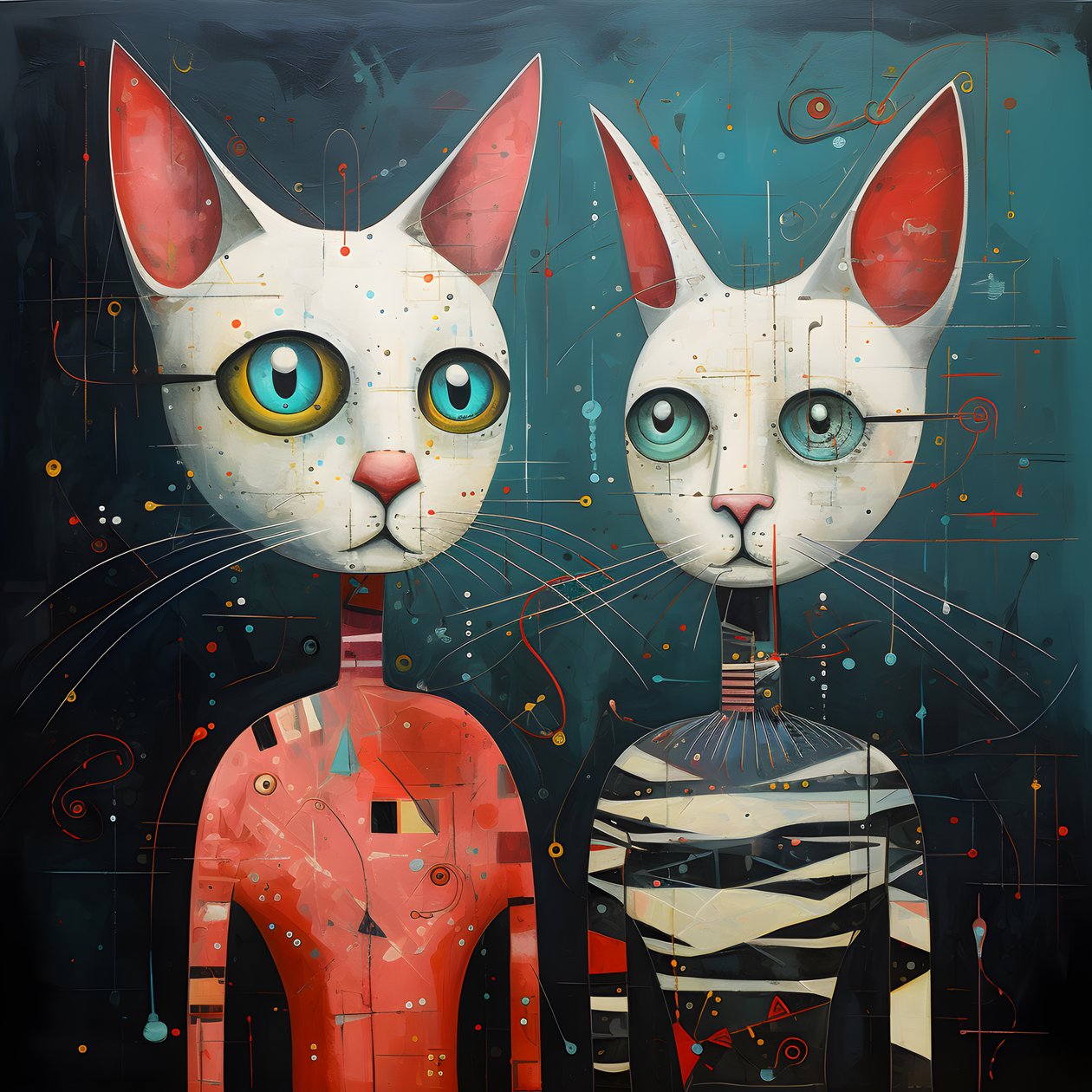  Dos gatos antropomorfos, macho y hembra, Kubrickian Synthetic 3 de Kurt Heppke