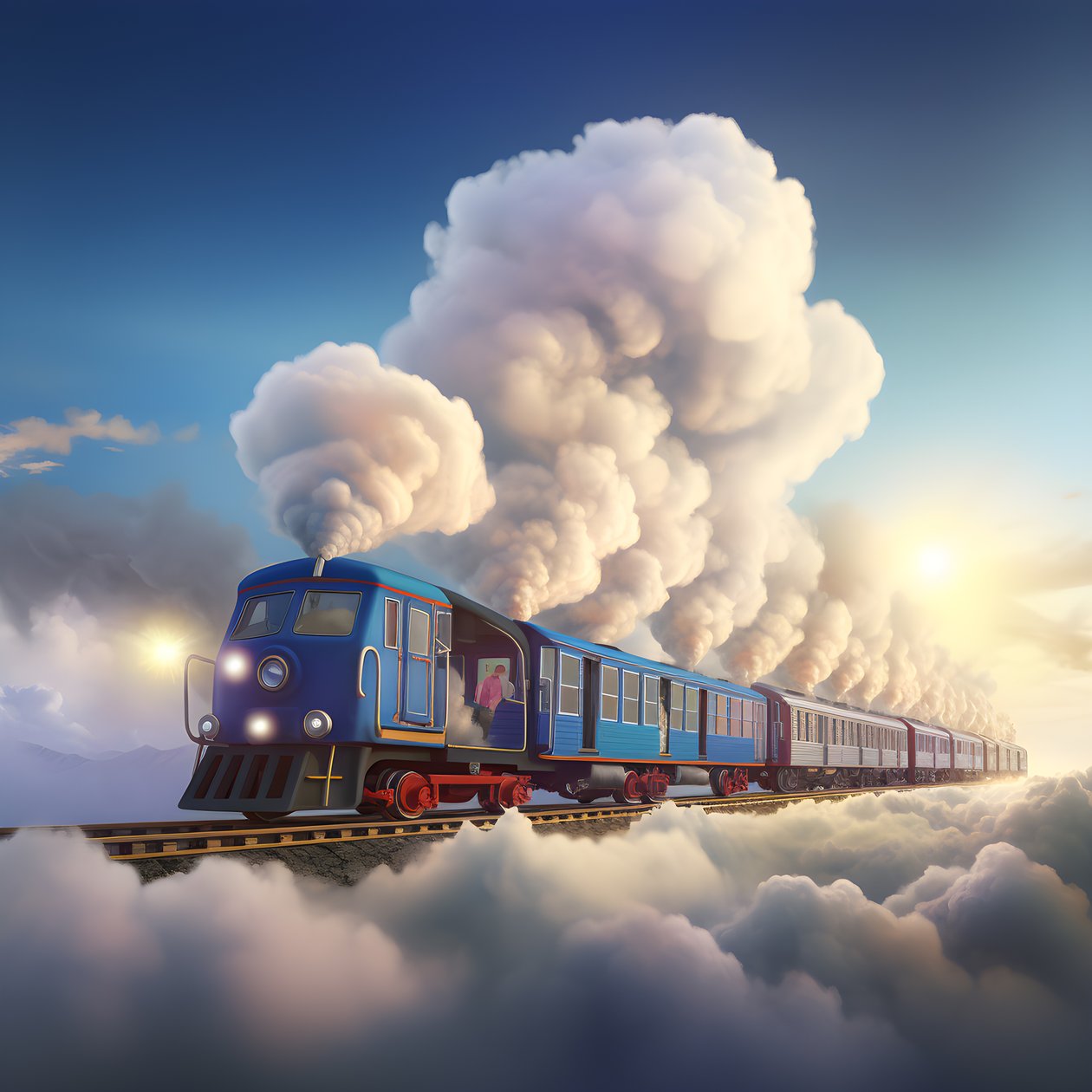 un tren de las redes sociales que vuela a toda velocidad por las nubes y pende de un hilo 2 de Kurt Heppke