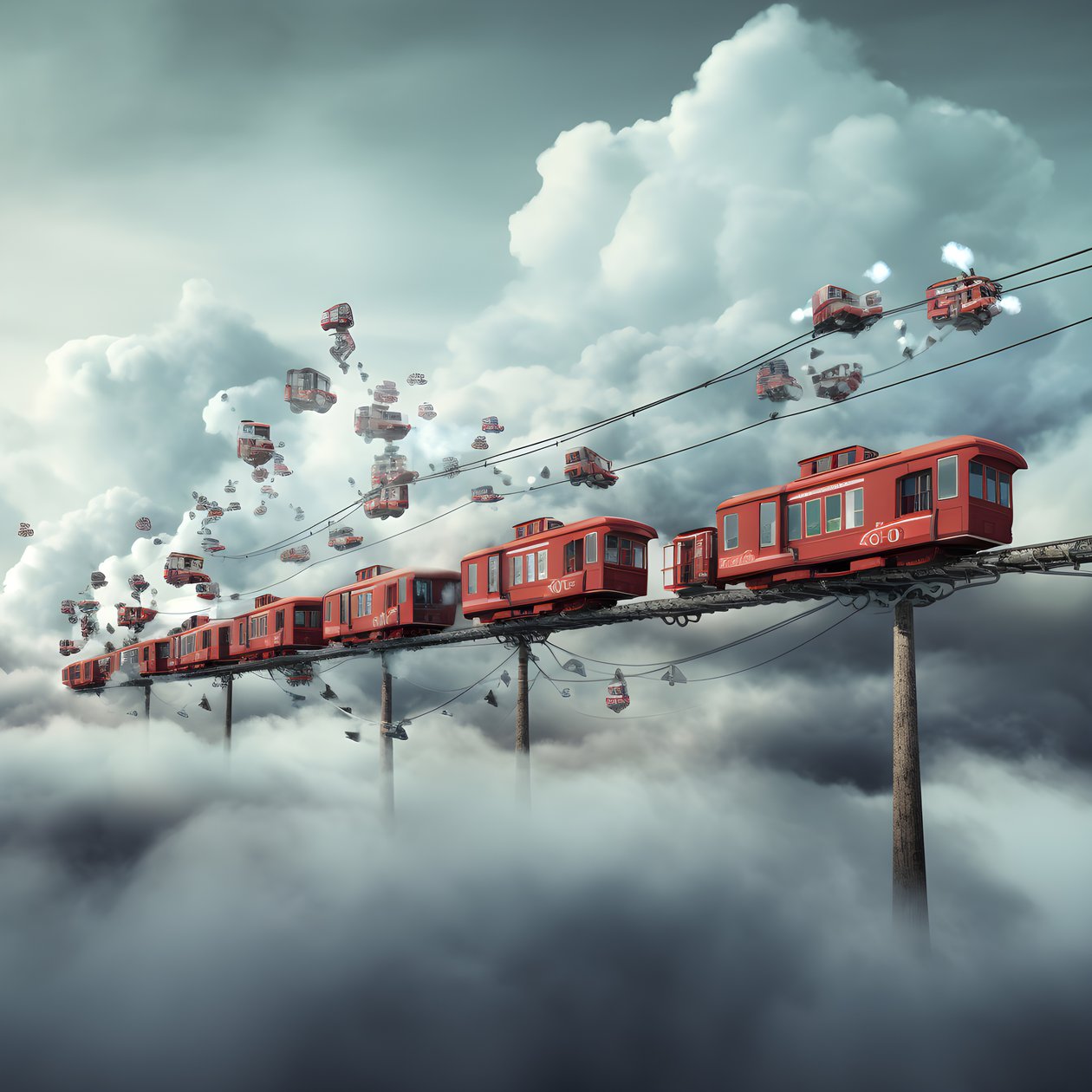 un tren de las redes sociales que vuela a toda velocidad por las nubes y pende de un hilo 4 de Kurt Heppke