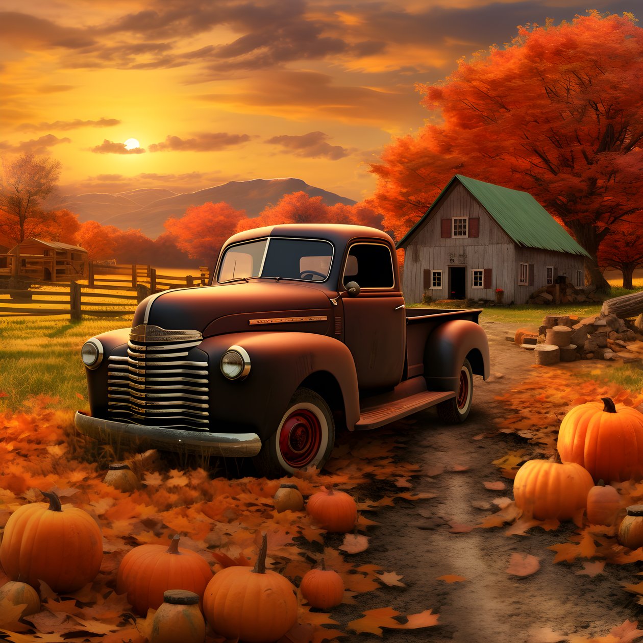 una vieja camioneta en una tarde de otoño al atardecer 3 de Kurt Heppke