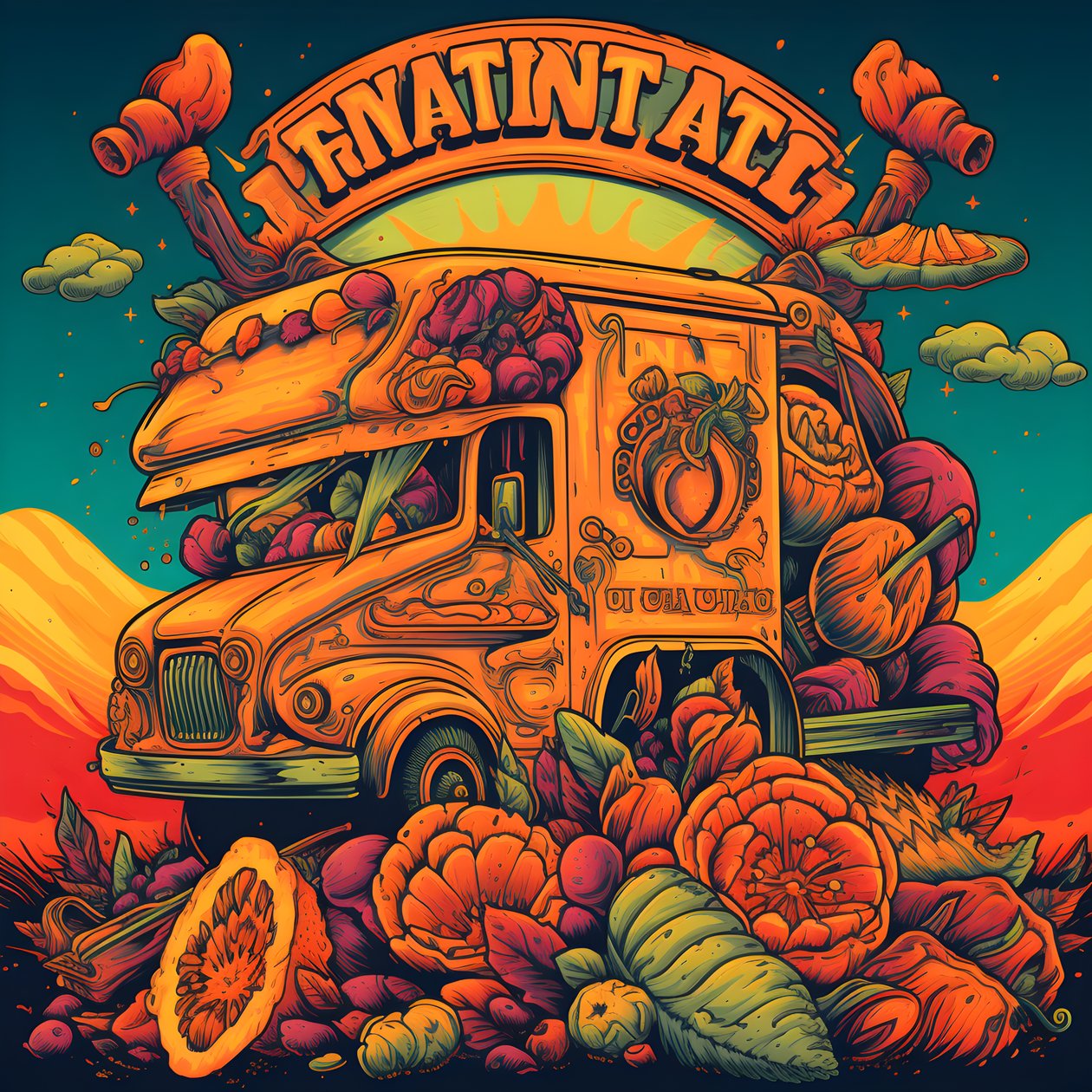 un cartel artístico para un evento de food trucks en un parque de skate del norte de California 4 de Kurt Heppke