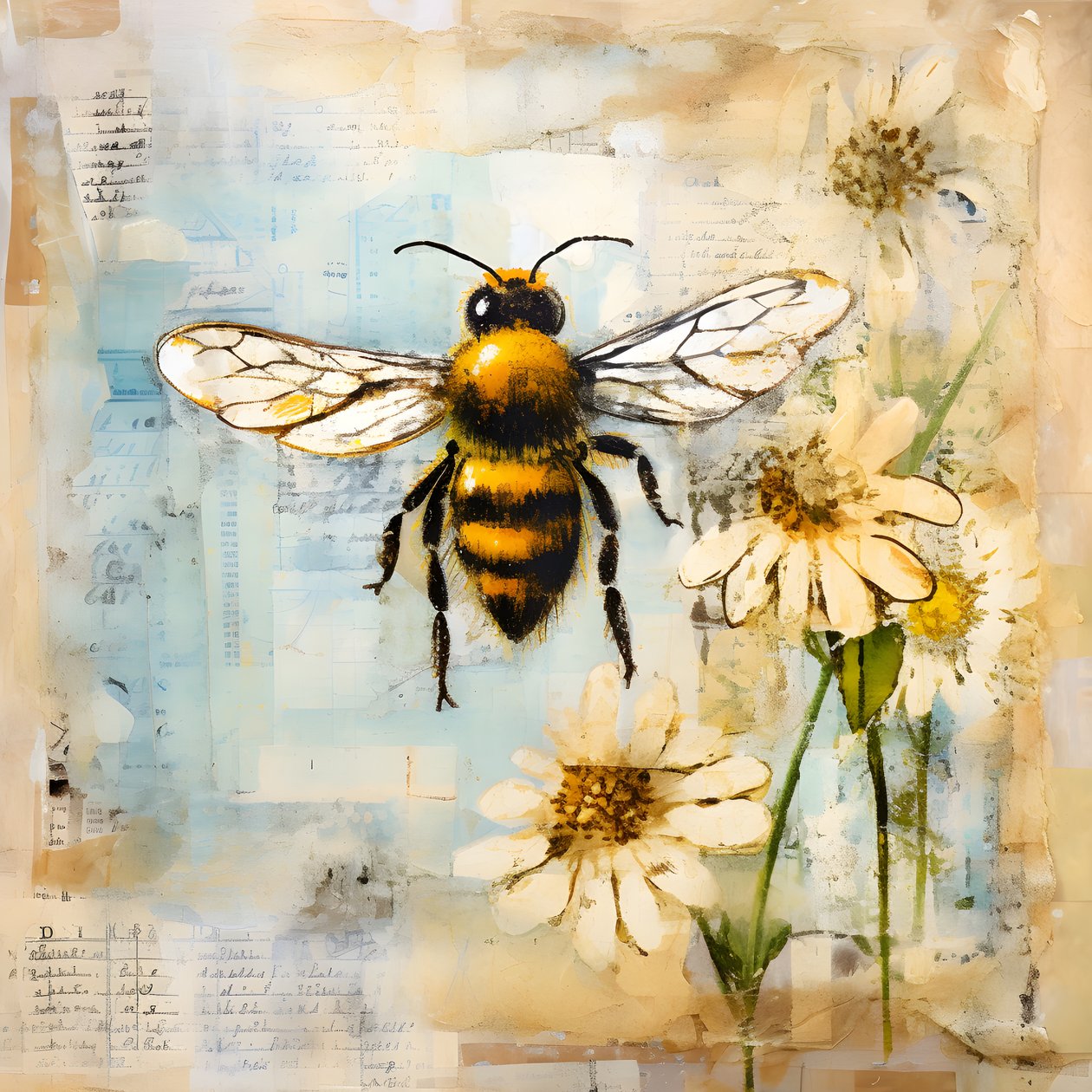 una abeja ilustración en pastel impasto óleo técnica 3 de Kurt Heppke