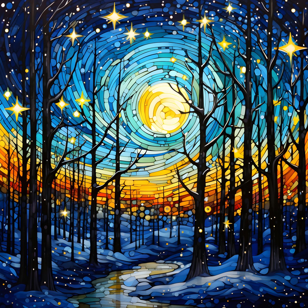 una escena del bosque nevado con estrellas 2 de Kurt Heppke