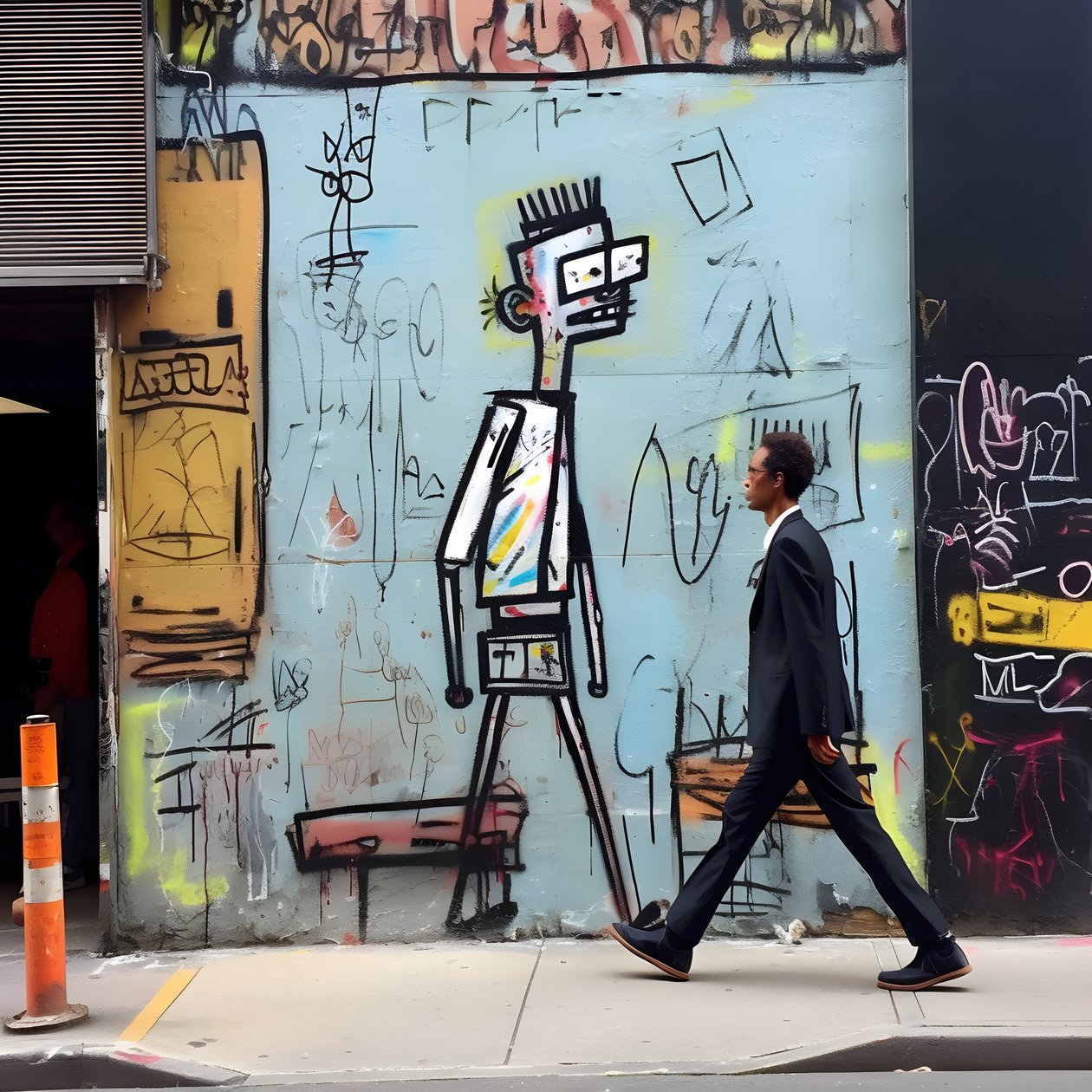 una figura pintada cobra vida mientras camina por una calle de Nueva York, foto surrealista 1 de Kurt Heppke