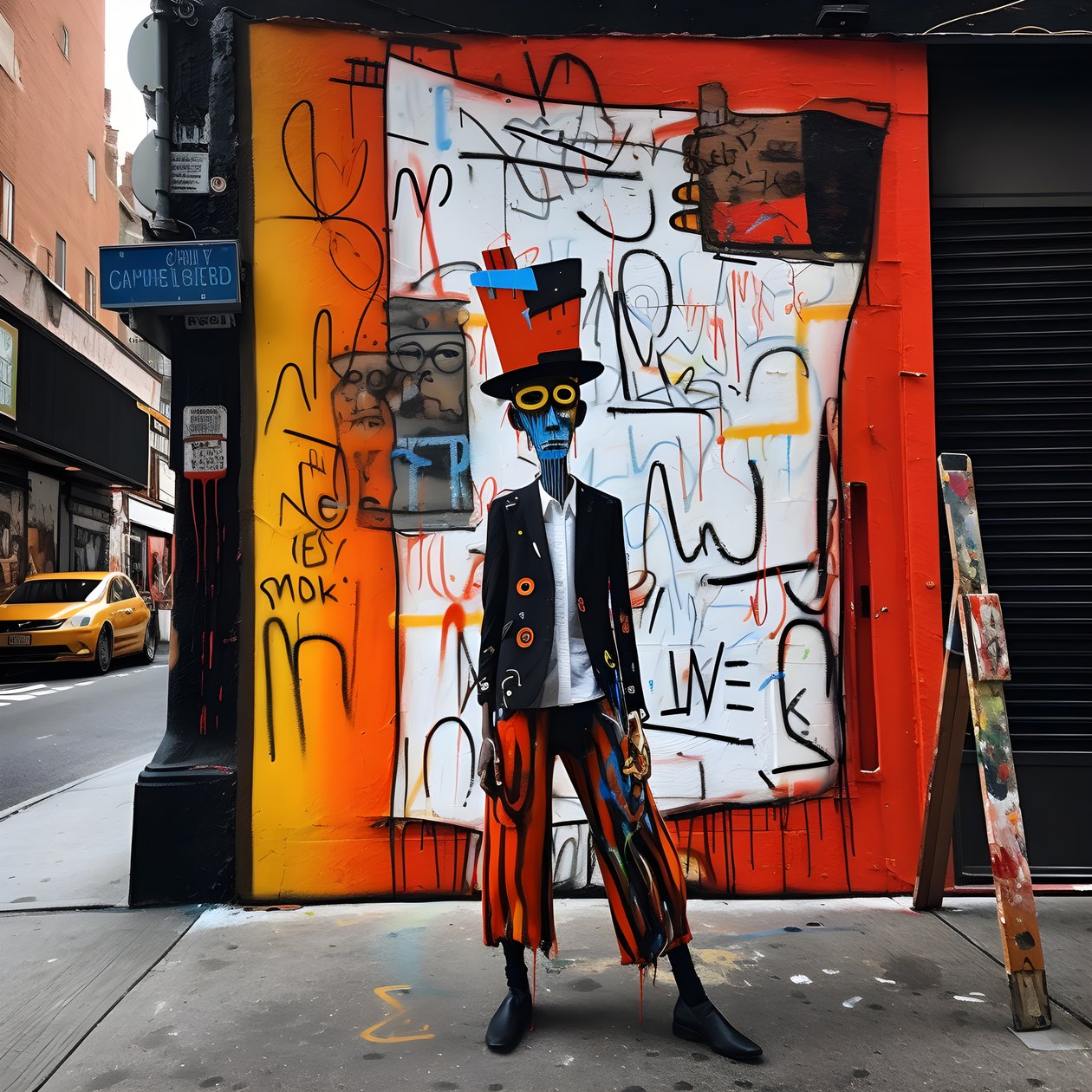 una figura pintada cobra vida mientras camina por una calle de Nueva York, foto surrealista 4 de Kurt Heppke