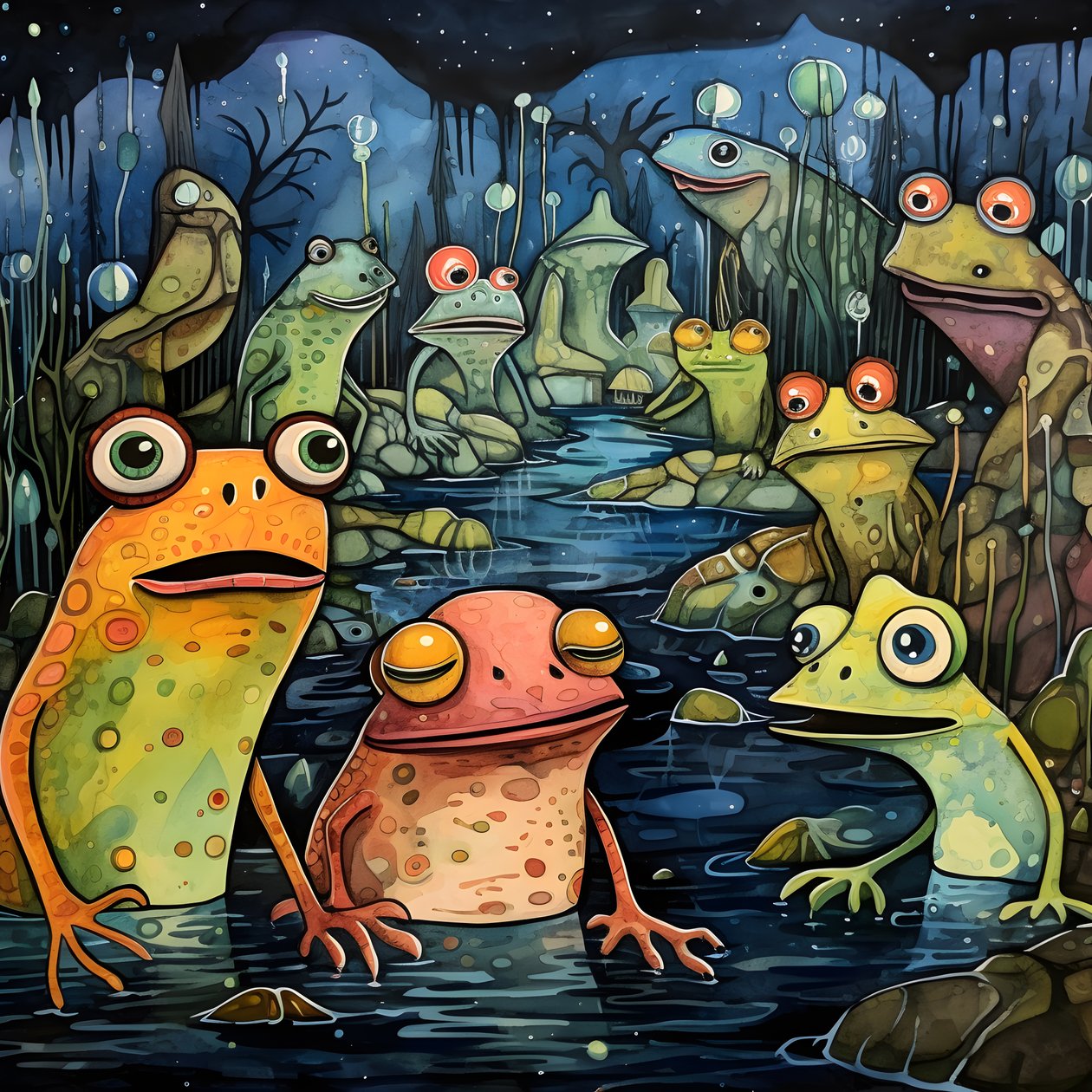 Acuarela y tinta a toda página de Froeschen 1 de Kurt Heppke