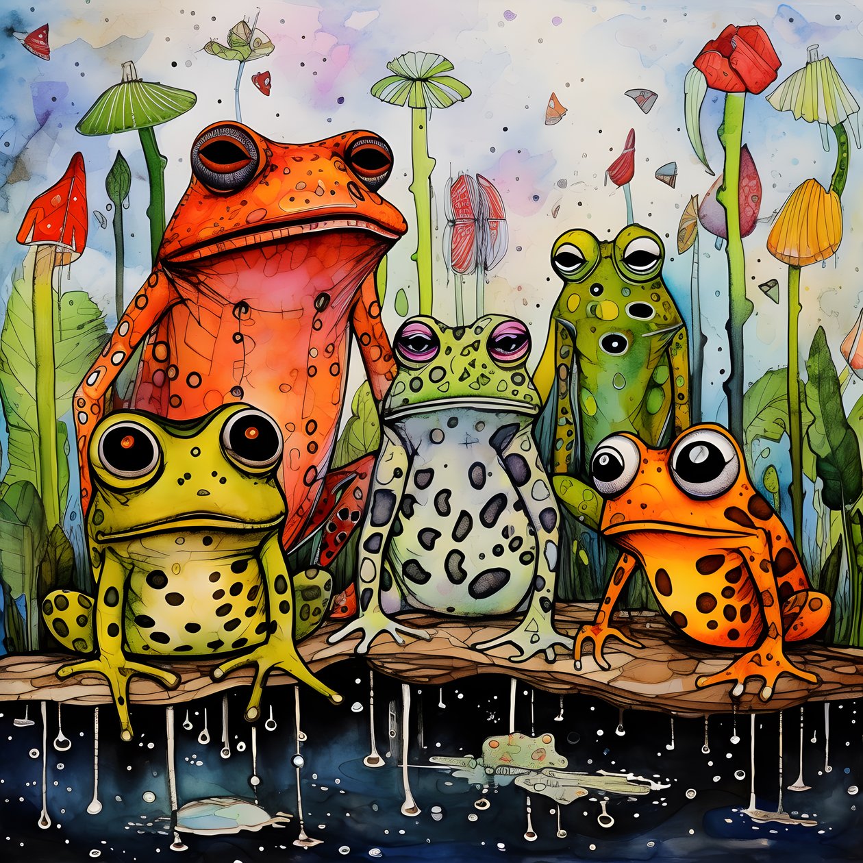 Acuarela y tinta a toda página de Froeschen 2 de Kurt Heppke