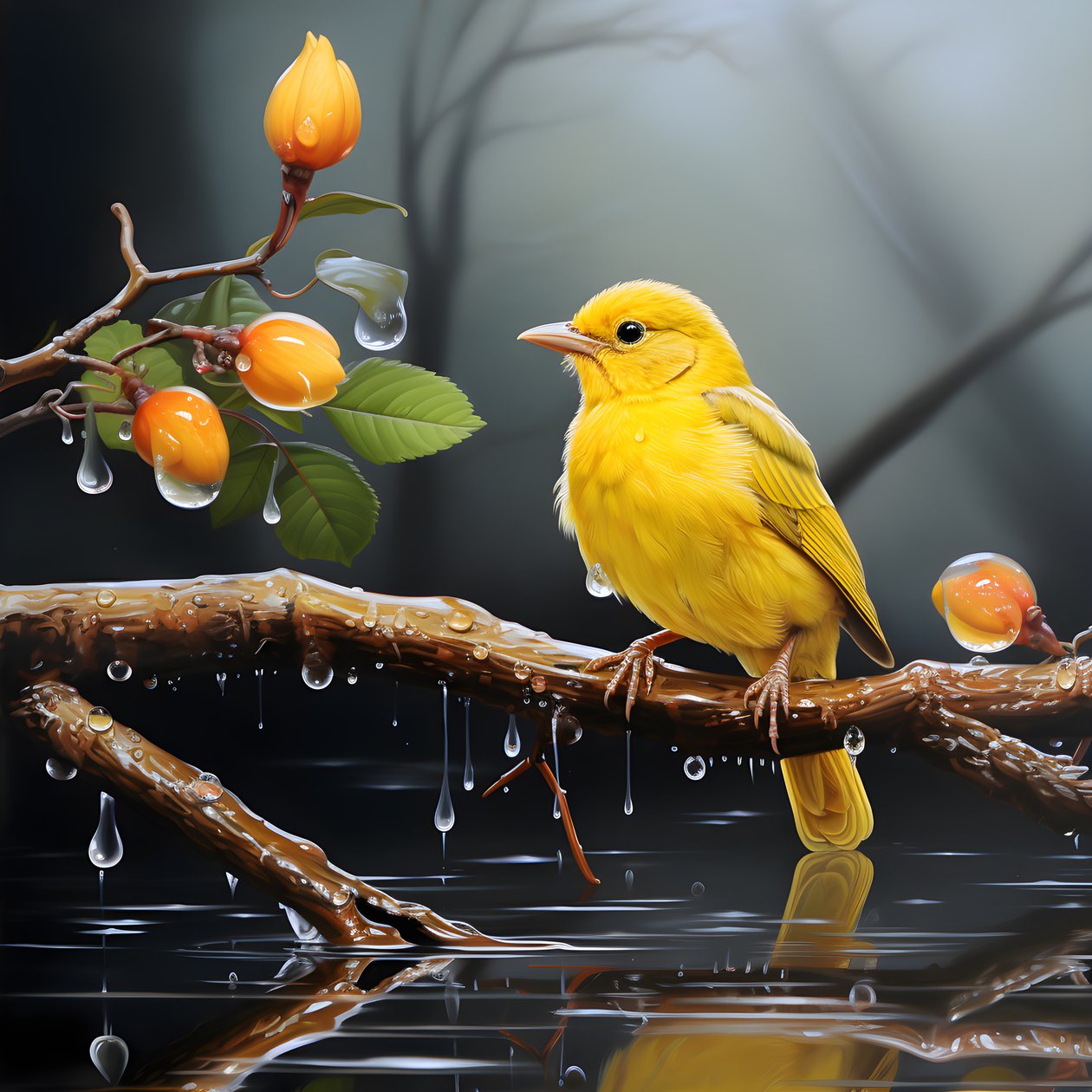 pájaro amarillo en una rama en el agua 2 de Kurt Heppke